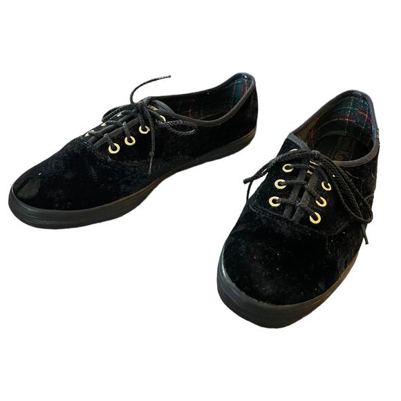 Keds Black Velour Tie Front Casual Sneakers Size 8.5 - Picture 1 of 10